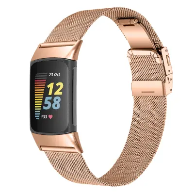 Pašček za uro iz nerjavečega jekla za Fitbit Charge5/6 PinkGold