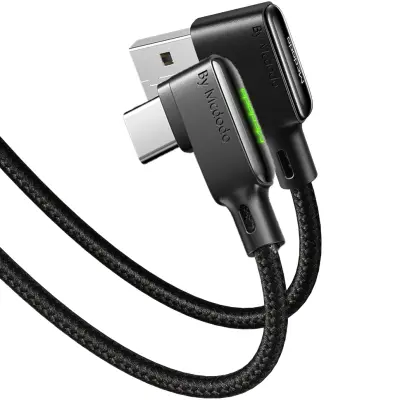 MCDODO LEPILO KOTNI KABEL, HITRO POLNJENJE 90° LED USB TIPA C 1,2 M ČRN