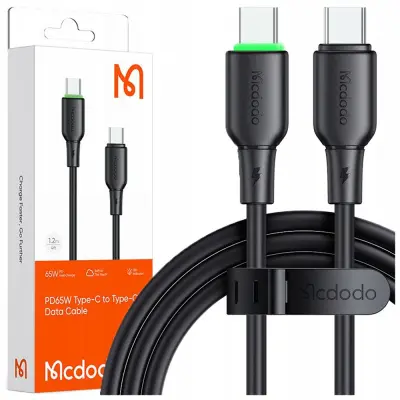 MCDODO USB-C HITRI POLNILNI KABEL ZA SAMSUNG APPLE USB TIPA C 65W 1M VODIL ČRNO