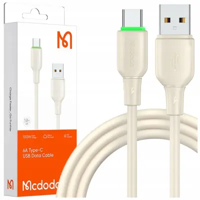 MCDODO USB-C HITRI POLNILNI KABEL ZA SAMSUNG XIAOMI TIPA C 6A 100W 1M VODIL BEŽ