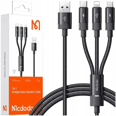 MCDODO 3V1 USB KABEL HITRO POLNJENJE USB-C STRELA MIKRO USB QC 1M VODIL