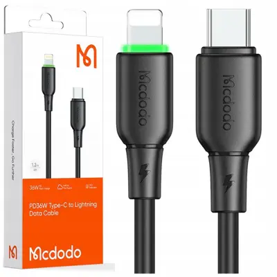 MCDODO POLNILEC USB-C LIGHTNING HITRI POLNILNI KABEL ZA IPHONE 1M VODIL ČRNO