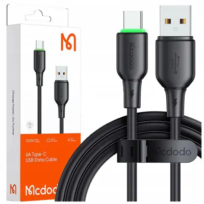 MCDODO USB-C HITRI POLNILNI KABEL ZA SAMSUNG XIAOMI TIPA C 6A 100W 1M VODIL ČRNO