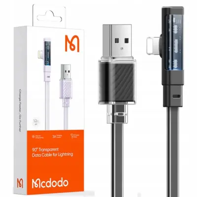 MCDODO KOTNI USB STRELA PLOŠČATI KABEL 36W ZA IPHONE 12 13 14 ČRNA 1M