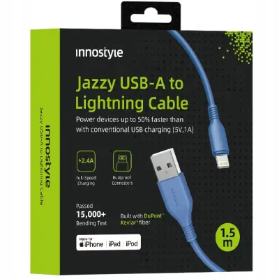 INNOSTYLE JAZZY USB LIGHTNING MFI KABEL ZA HITRO POLNJENJE ZA IPHONE KEVLAR 2M MODRA