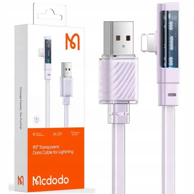 MCDODO KOTNI USB STRELA PLOŠČATI KABEL 36W ZA IPHONE 13 14 VIJOLIČNA 2M