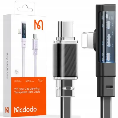 MCDODO KOTNI KABEL USB-C LIGHTNING FLAT 36W ZA IPHONE 12 13 14 BLACK 2M