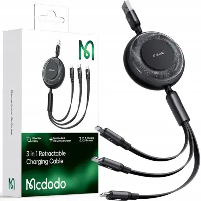 MCDODO 3V1 IZVLEČNI KABEL USB HITRO POLNJENJE USB-C STRELA MIKRO 66W