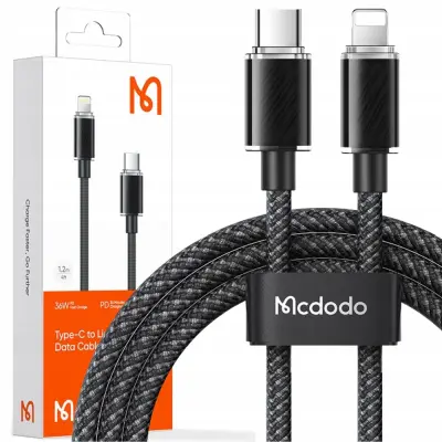 MCDODO POLNILEC USB-C LIGHTNING KABEL ZA IPHONE 11 12 13 14 PRO 1M ČRN
