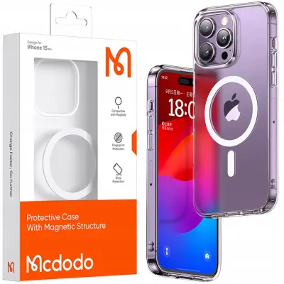 MCDODO MAGNETNI ETUI PROZOREN ETUI OJAČAN ZA MAGSAFE IPHONE 15 BLACK