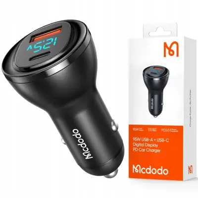 MCDODO MOČAN HITER AVTO POLNILEC METER 2X USB USB-C 95W VODIL