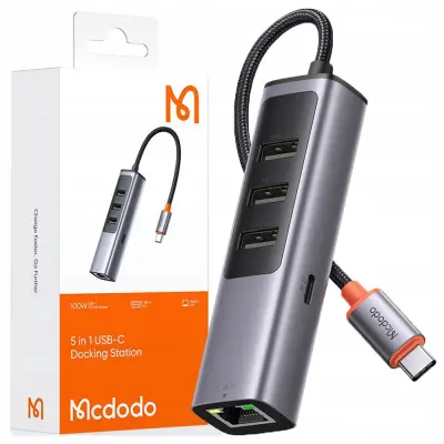 MCDODO ADAPTER USB-C ETHERNET GIGABIT RJ45 HUB 3X USB 3.0 100W