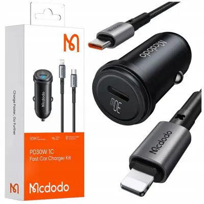 MCDODO HITRI AVTOMOBILSKI POLNILEC ZA TELEFON USB-C LED + KABEL LIGHTNING