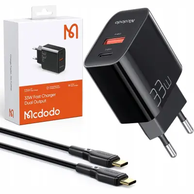 MCDODO HITRI POLNILEC ZA TELEFON 2X USB USB-C PD 33W + KABEL 1M
