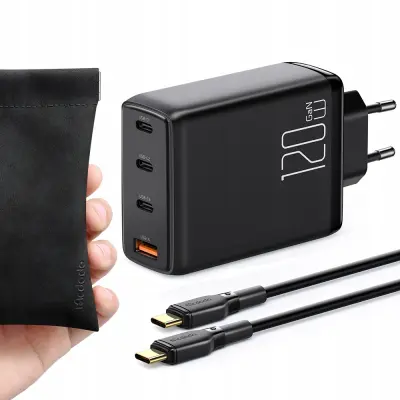 POLNILEC ZA TELEFON, GAN, HITER, USB-C/USB, 4 VRATA, 120 W, KABEL USB-C, MCDODO