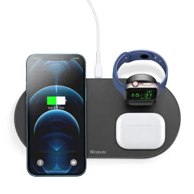 MCDODO DOCKING STATION INDUKCIJSKI POLNILEC 3V1 ZA IPHONE AIRPODS WATCH 15W