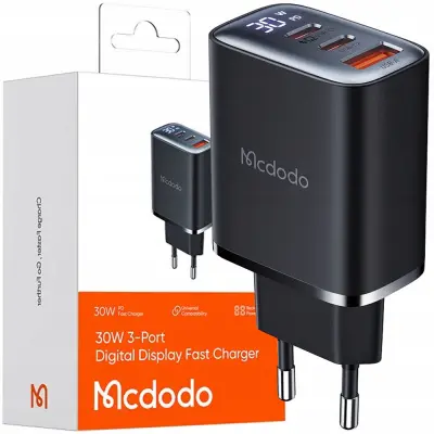 MCDODO HITRI POLNILEC ZA IPHONE 2XUSB-C 1XUSB PD 30W VODIL METER