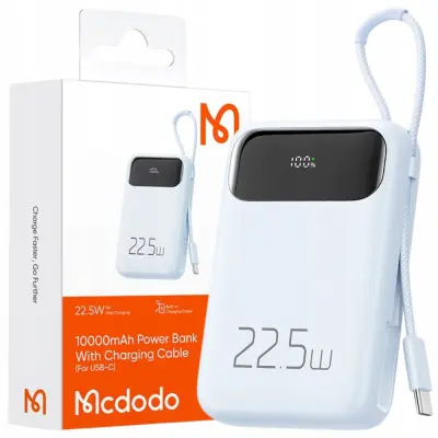 MCDODO POWERBANK 10000MAH Z ZASLONOM 3X USB USB-C 22,5W + USB-C KABEL