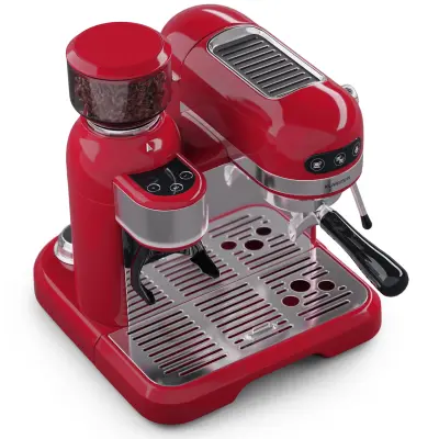 Klarstein Bella Café retro espresso aparat za kavo z mlinčkom (rdeča)