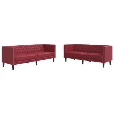 vidaXL vidaXL Komplet Chesterfield kavčev 2-delna rdeče umetno usnje