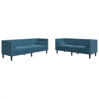 vidaXL Komplet Chesterfield kavčev z vzglavniki 2-delna moder žamet