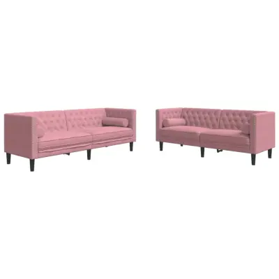 vidaXL Komplet Chesterfield kavčev z vzglavniki 2-delna roza žamet