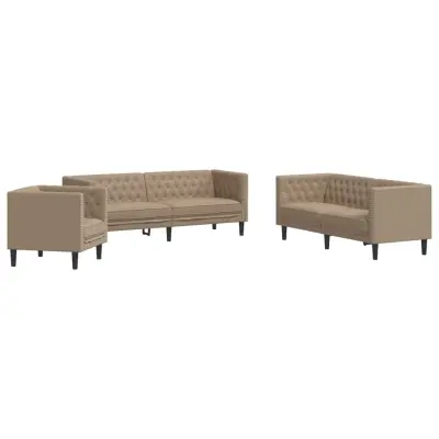 vidaXL vidaXL Komplet Chesterfield kavčev 3-delna kapučino um. usnje