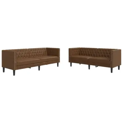 vidaXL vidaXL Komplet Chesterfield kavčev 2-delna rjavo umetno usnje