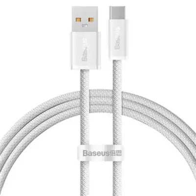 Baseus, Kabel USB / USB-C 1 m 100 W za hitro polnjenje in prenos podatkov v najlonski pletenici, Bela