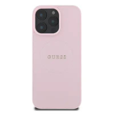 Guess, Hrbtni ovitek za iPhone 16 Pro Max z Grainy Tekstura MagSafe, Roza