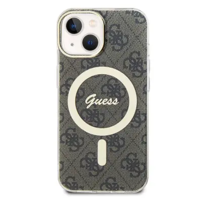 Guess, Hrbtni ovitek za iPhone 15 z vzorcem MagSafe 4G, Rjava