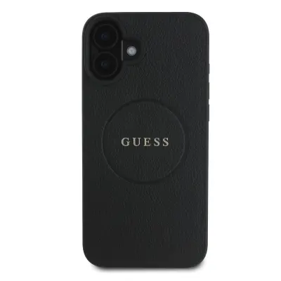 Guess, Hrbtni ovitek za iPhone 16 z zrnato teksturo MagSafe, ?rna