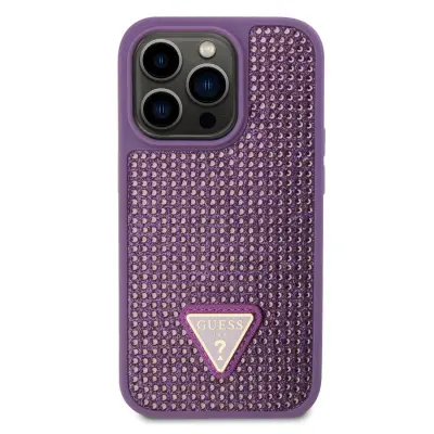 Guess, Hrbtni ovitek za iPhone 15 Pro, okrašen z drobnimi kamen?ki, Vijoli?na