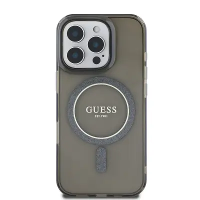 Guess, Ohišje za iPhone 16 Pro MagSafe z bleš?e?im krogom, ?rna