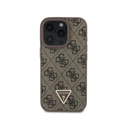 Guess, Ohišje za Apple iPhone 16 Pro Max 4G Edition Strass Triangle Metallic, Rjava
