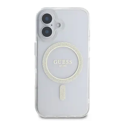 Guess, Ohišje za iPhone 16 MagSafe z bleš?e?im krogom, Prozorno