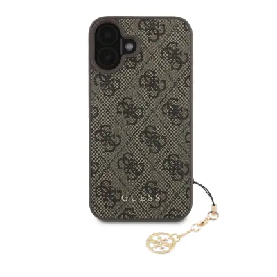 Guess, Hrbtni ovitek za iPhone 16 z natisnjenim ovitkom 4G, Rjava