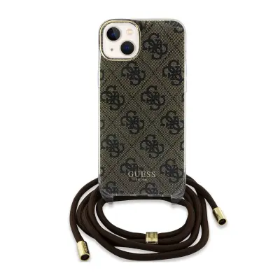 Guess, Zadnji ovitek za iPhone 15 s potiskanim naramnim trakom IML 4G, Rjava
