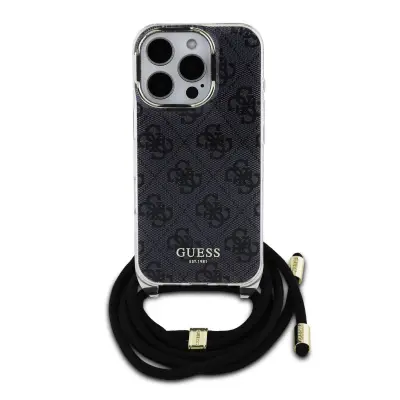Guess, Hrbtni ovitek za iPhone 16 Pro s potiskanim naramnim trakom IML 4G, ?rna