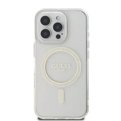 Guess, Ohišje za iPhone 16 Pro MagSafe z bleš?e?im krogom, Prozorno