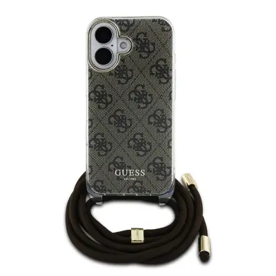 Guess, Hrbtni ovitek za iPhone 16 s potiskanim naramnim trakom IML 4G, Rjava