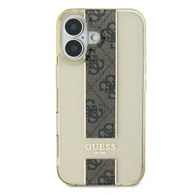 Guess, Zaš?itni ovitek za iPhone 16 odporen s 4G vzorcem, Rjava
