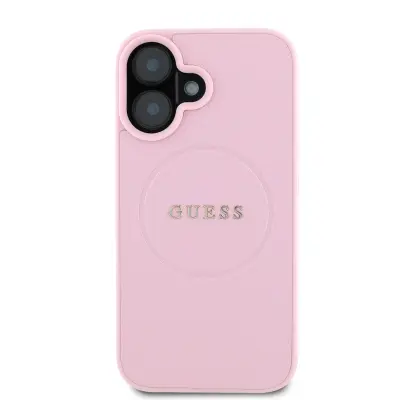 Guess, Hrbtni ovitek za iPhone 16 z zrnato teksturo MagSafe, Roza