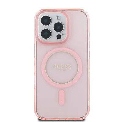 Guess, Ohišje za iPhone 16 Pro MagSafe z bleš?e?im krogom, Roza