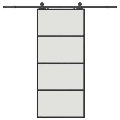 vidaXL Drsna vrata z opremo črna 90x205 cm ESG steklo