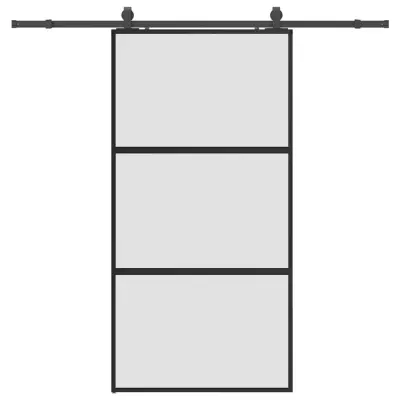 vidaXL Drsna vrata z opremo črna 102,5x205 cm kaljeno steklo