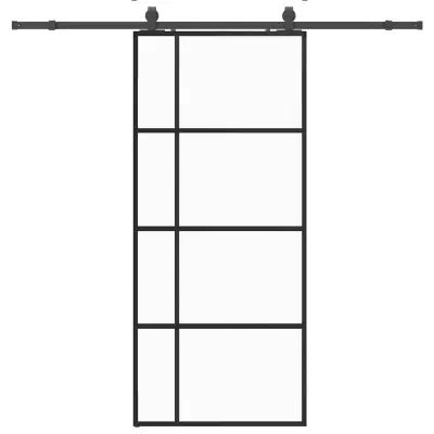 vidaXL Drsna vrata z opremo črna 90x205 cm ESG steklo
