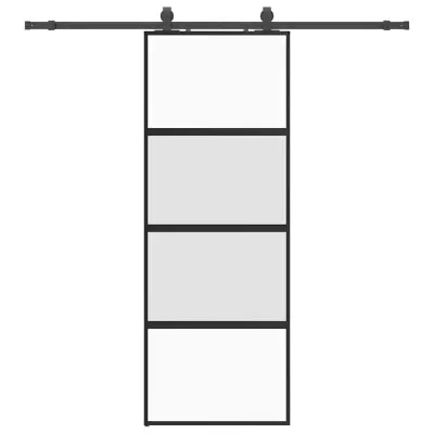 vidaXL Drsna vrata z opremo črna 76x205 cm kaljeno steklo