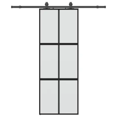 vidaXL Drsna vrata z opremo črna 76x205 cm kaljeno steklo