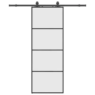 vidaXL Drsna vrata z opremo črna 76x205 cm ESG steklo